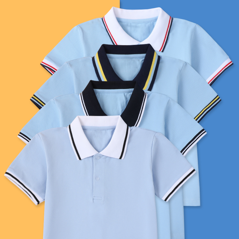 童装短袖polo衫小学生校服中大儿童蓝色纯棉T恤男童女童毕业班服