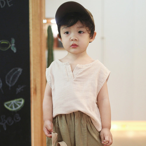 砚台家童装儿童纯棉无袖rV领背心男女童马甲2023夏季新品宝宝上衣