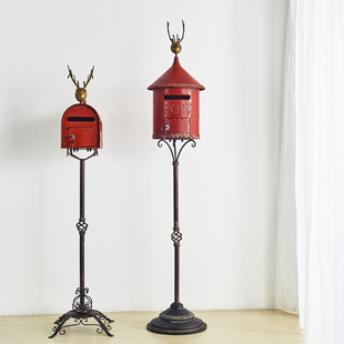 欧式铁质红色室外别墅立式信箱户外花园落地邮箱复古庭院邮筒装饰