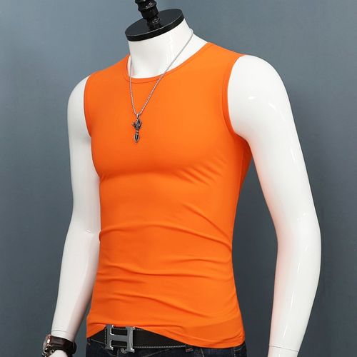 夏季纯棉无袖宽肩背心男士u圆领纯色坎肩修身打底汗衫运动透气上