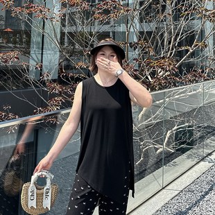 不规则下摆大码 背心女冰丝凉感200斤胖妹妹mmU宽松工字外穿上衣