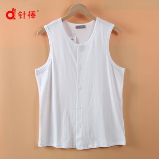 无袖 中老年人男士 马甲老头Y衫 爸爸宽松薄开衫 坎 纯棉对襟背心夏季
