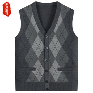 坎 开衫 毛衣马甲背心中老年n男装 爸爸爷爷老人春秋马夹外穿针织衫