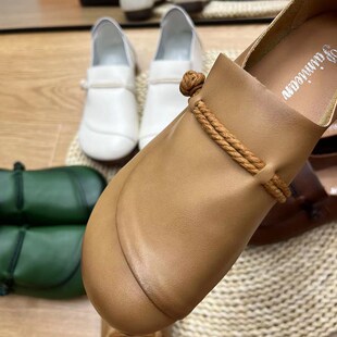 软牛皮舒适深口单鞋 平底牛筋底防滑耐磨套脚 女复古文艺z妈妈女鞋