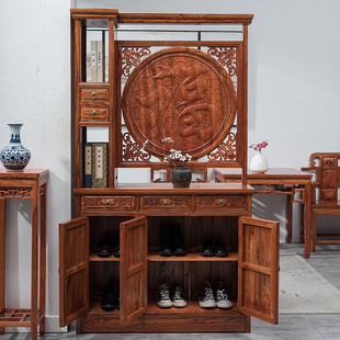 新进门口玄关柜客厅鞋柜实木面间厅入户屏风福字柜