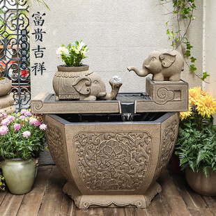 汉韵堂庭院鱼池流水露台顶楼喷泉水景室外造景循环水景观