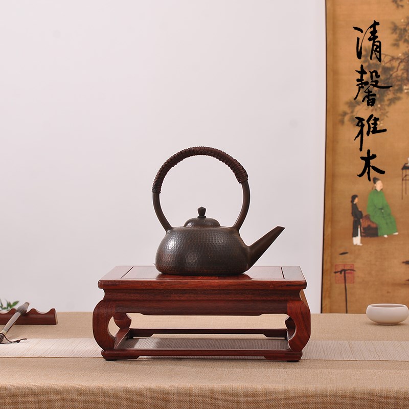 梨现代新正方长方玉石茶壶盆景瓶文玩古董底座木架