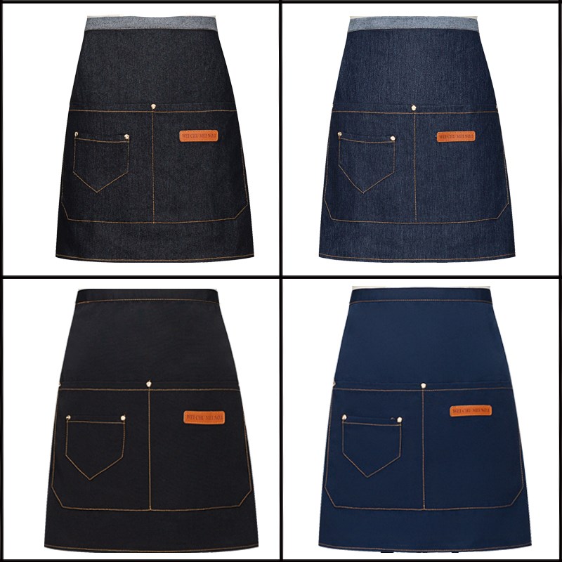 牛仔半截围裙酒店厨师牛仔围裙服务员厨师后厨半身围腰烧烤店工衣