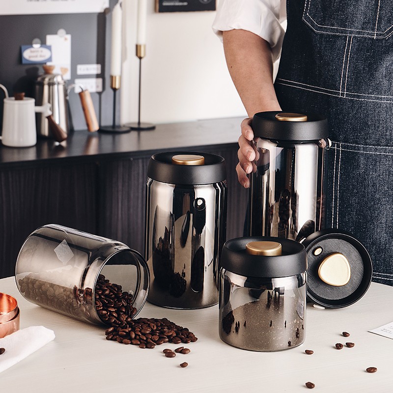 抽真空咖啡豆保存密封罐玻璃小瓶子咖啡粉储存保鲜食品级玻璃罐子