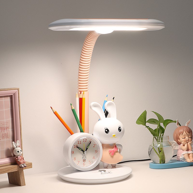 led护眼台灯儿童卡通专用学习插电灯管带闹钟小学生书桌床头家用
