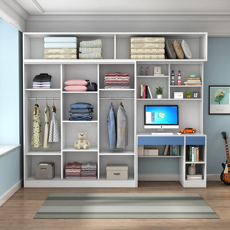 儿童房E级实木书桌柜一体女孩女童移门多功能衣橱小户型