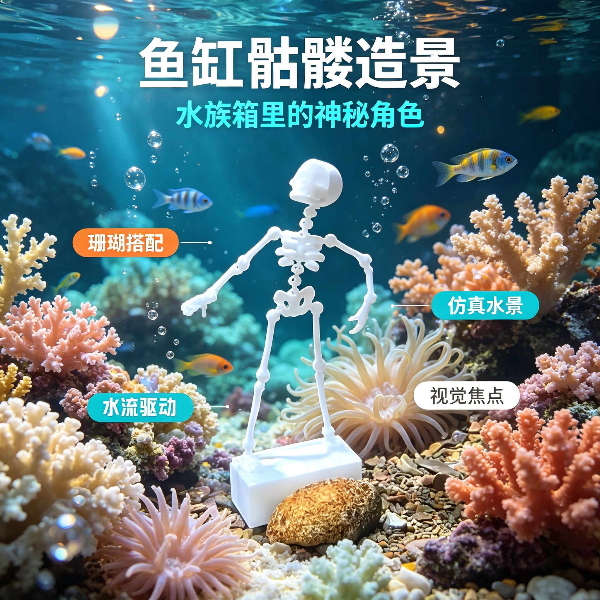 3D打印仿真骷髅鱼缸跳舞摆件