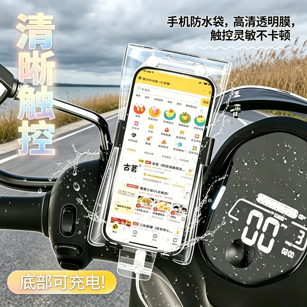 手机防水袋可触屏外卖专用骑手防雨套夹支架可充电神器骑行下雨