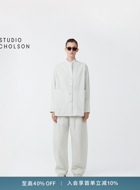 【奢享特惠】STUDIO NICHOLSON女士BEEK冰川色短立领衬衫