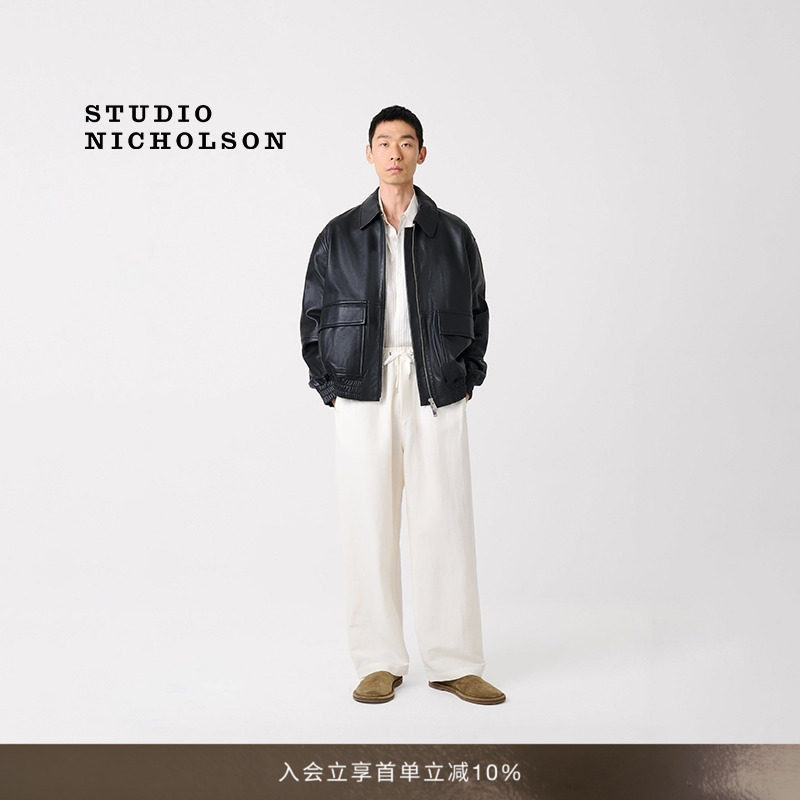 STUDIO NICHOLSON男士SONNY亚麻混纺抽绳腰身长裤图片
