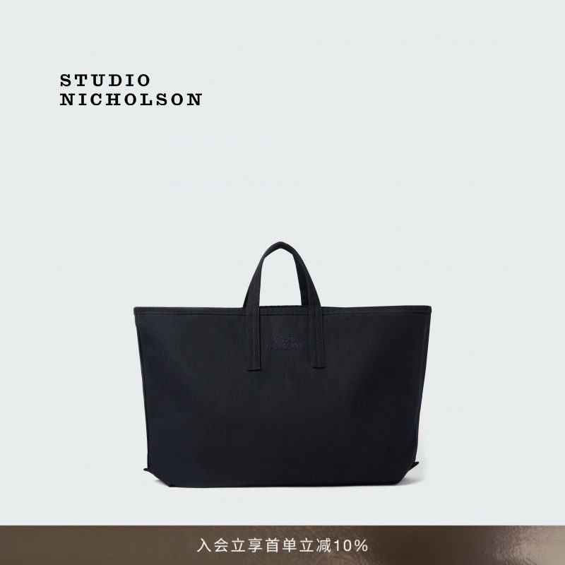 STUDIO NICHOLSON深黑藏青刺绣logo托特包帆布包手拿包大包图片