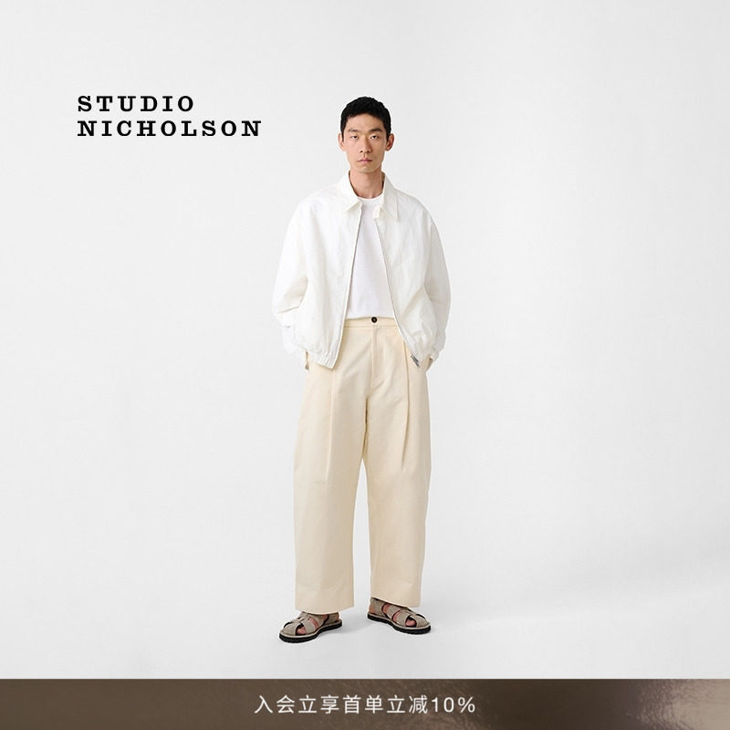【明星同款】STUDIO NICHOLSON男士SORTE前片褶裥裤棉质阔腿裤图片