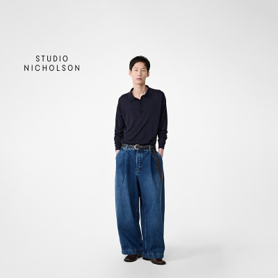 【经典款】STUDIO NICHOLSON男士垂感PUCH单褶宽松长裤牛仔裤