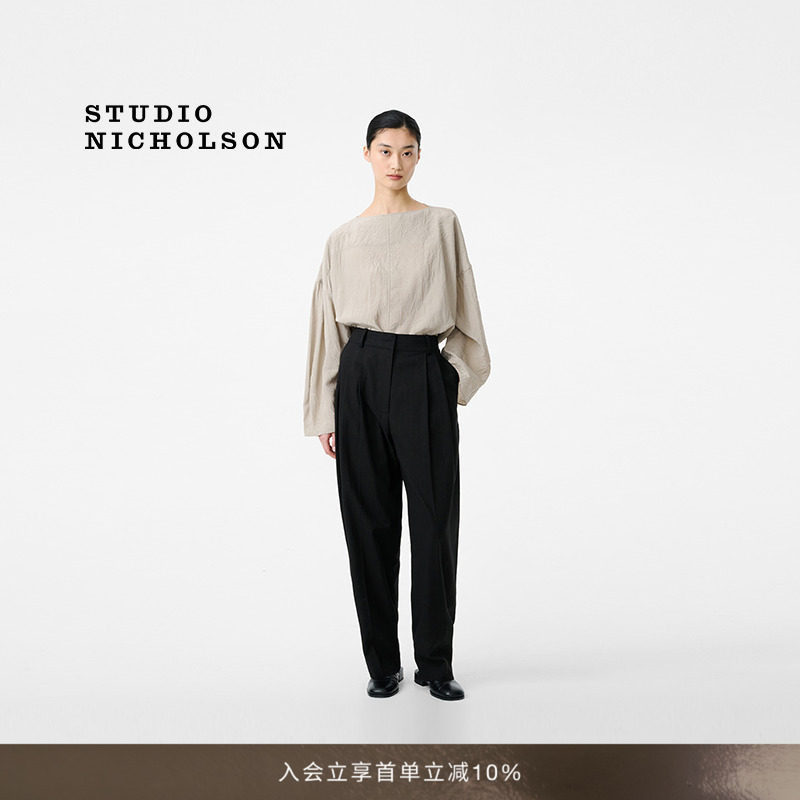 【春夏新品】STUDIO NICHOLSON女士SPERRO棉麻混纺双褶长裤图片
