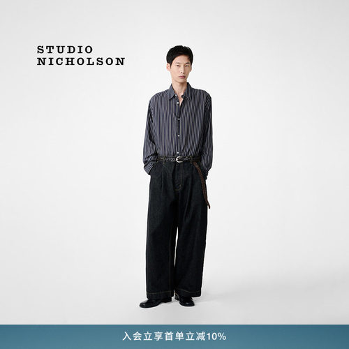 STUDIO NICHOLSON男士PUCH单褶宽松长裤牛仔裤阔腿裤
