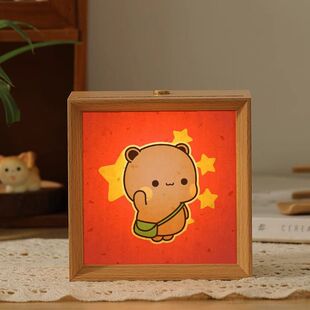 国庆快乐一二布布可爱温馨相框小夜灯精致可爱卡通中式相框摆件