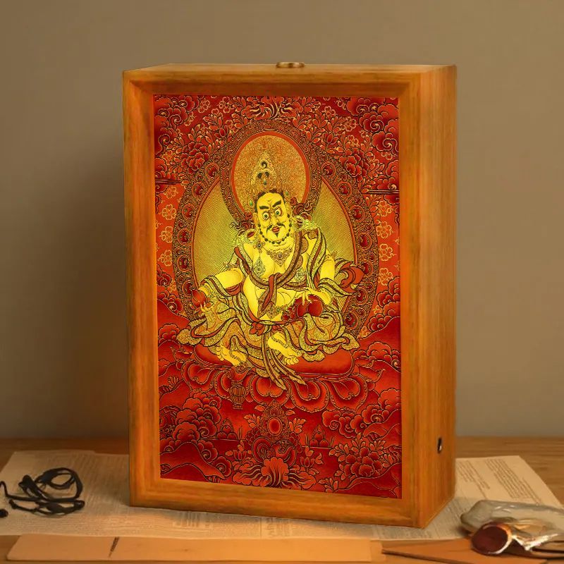 唐卡摆台藏族财神灯光画相框