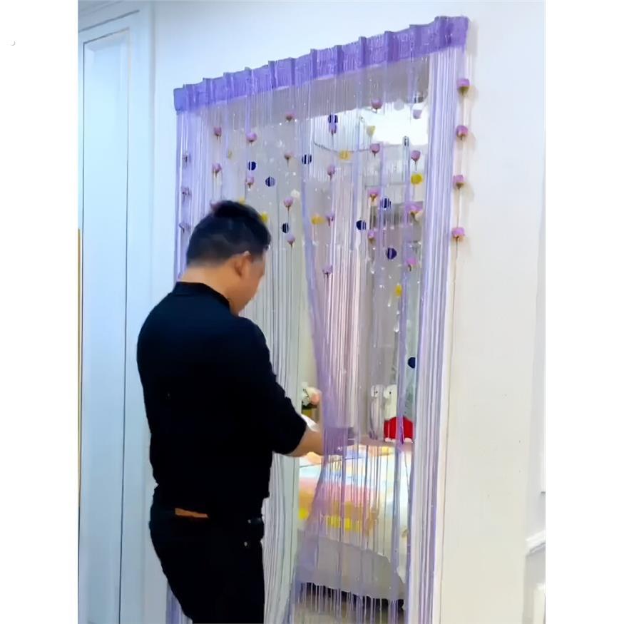 家用玫瑰线门帘客厅卧室门帘加密门帘隔断屏风婚礼流苏门帘