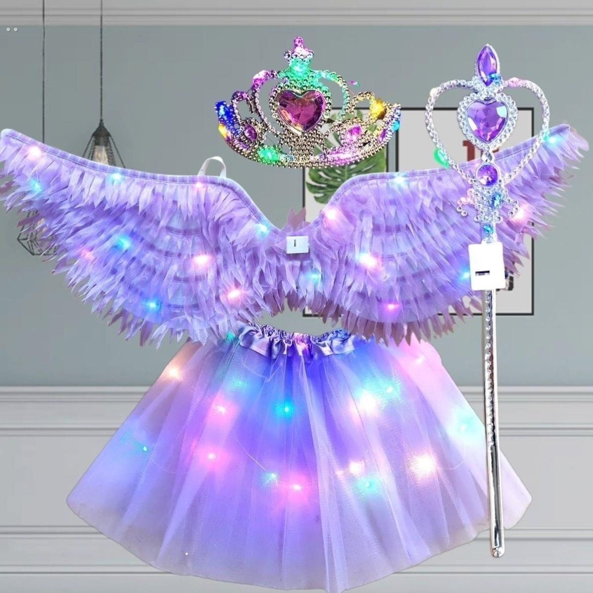 发光天使翅膀小女孩蝴蝶背饰闪光玩具奇妙仙子魔法棒花仙子四件套