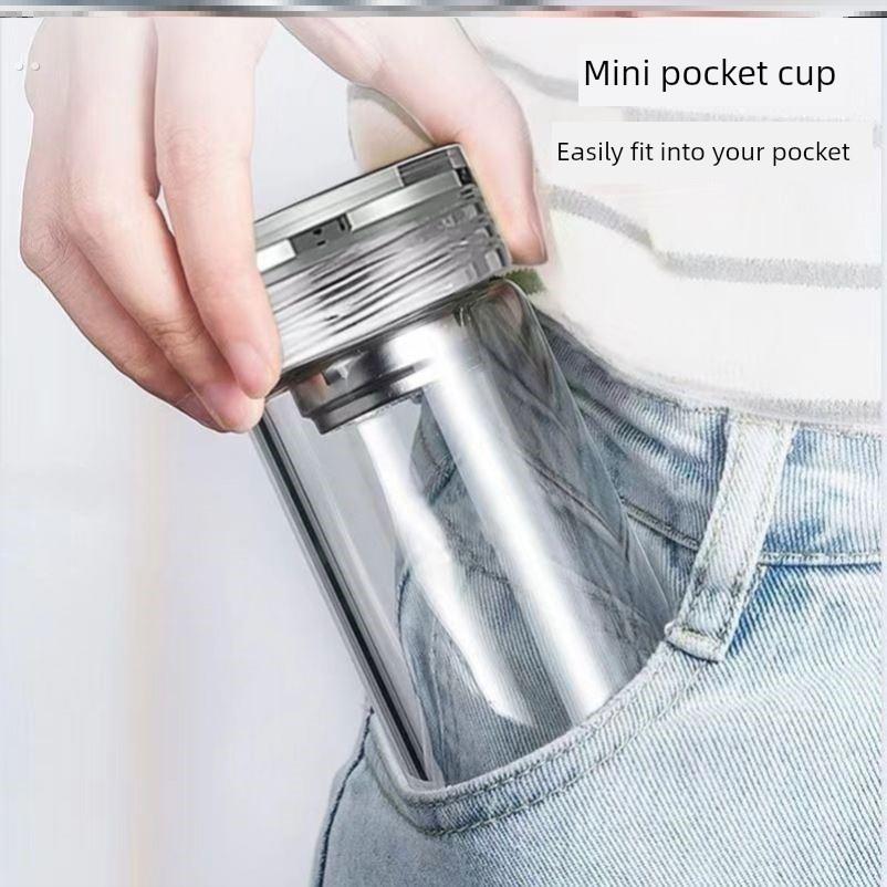 特小水杯150毫升双层隔热茶水分离玻璃杯男女士容量杯子茶杯高档