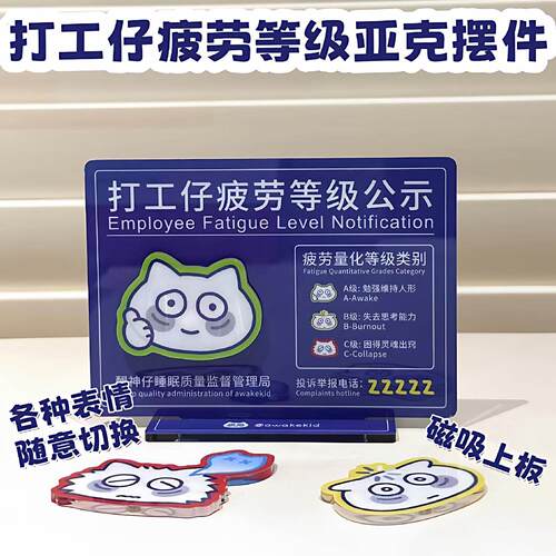 打工仔疲劳等级立牌办公室工位亚克力摆件随意切换表情磁吸装饰品