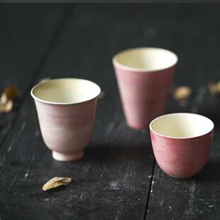 景德镇盖碗薄胎不烫手复古粗陶粉色糊糊手绘陶瓷杯子公道牧渔茶具