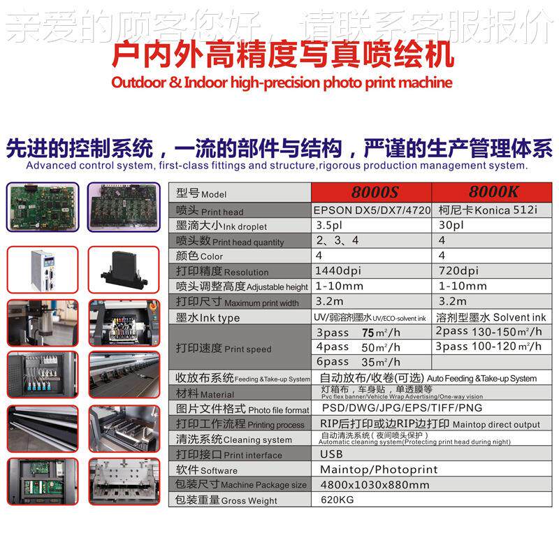 3.2米室外机弱剂压电溶写真 DSA-8000大型户外广车贴喷绘