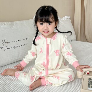 婴儿睡袋纯棉厚款秋冬季女儿童护肚防踢被A类无骨男宝宝连体睡衣