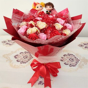 丝带玫瑰花材料包套装半成品diy手工制作全套花束包装彩带4M缎带