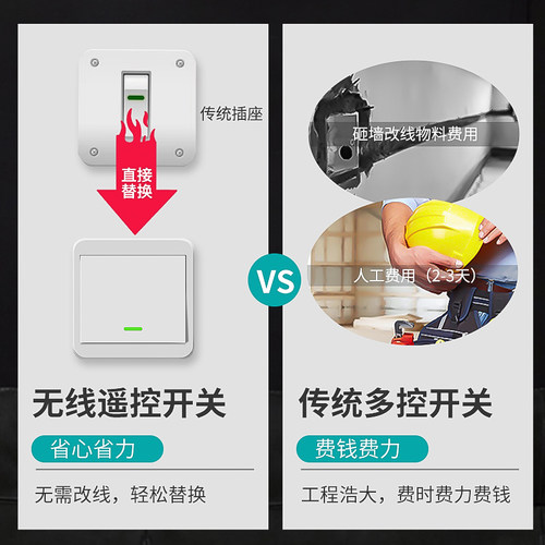 无线遥控开关面板免布线控制器220V家用卧室智能灯双控86型随意贴