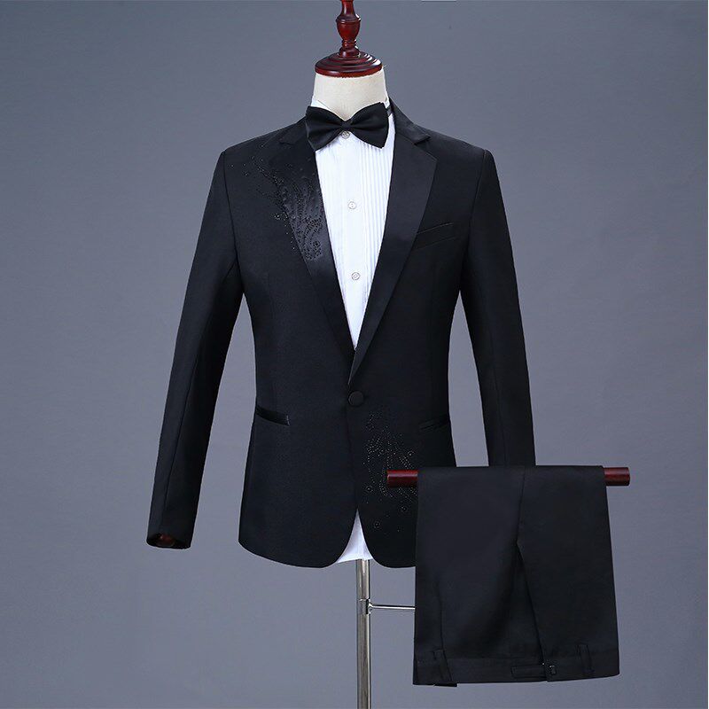 演出服男成人新款西服套装歌手主持人服装舞台大合唱司仪表演礼服