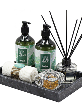 美容院摆件洗手液分装瓶酒店卫生间大理石托盘长方形样板间软饰品