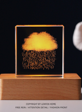 雨摆件治愈系小云立方下雨天水晶球桌面的解压云朵物件女发光礼物