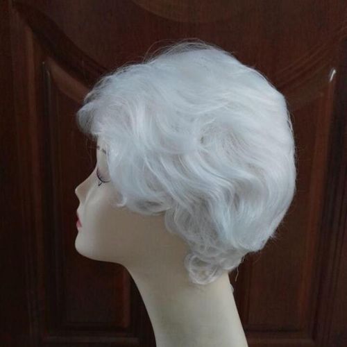 男女通用假发 花白假发 女 短卷发 白色假发舞台表演老奶奶老爷爷