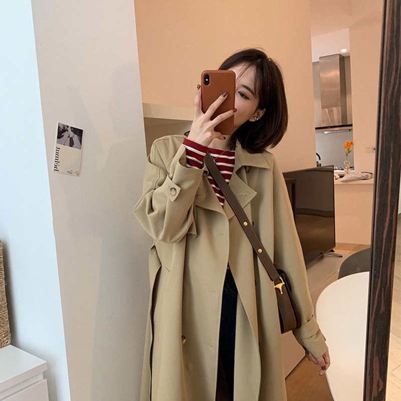 卡其色风衣外套女2023春秋新款小个子韩系中长版高V级感大衣英伦