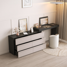 意式极简烤漆实木梳妆台斗柜一体高级感卧室床尾收纳柜伸缩化妆桌