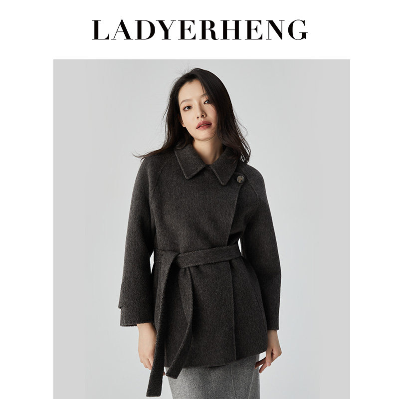 LADYERHENG25冬新品女装绵羊毛腰带款翻领短款呢子大衣毛呢外套,女装/女士精品,毛呢外套,淘宝优惠券,粉丝福利购,淘宝优惠卷