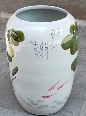 手绘陶瓷花瓶大号箭筒花插新中式家居客厅书房字画卷收纳缸箭筒