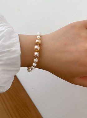 日韩简约甜美圆珠手链女 宫廷风复古温柔淡水珍珠创意简约手饰品