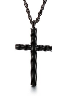 日韩街头潮流个性不锈钢男款项链 创意螺旋十字架吊坠饰品