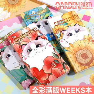 H5彩色笔记本插画weeks手帐本硬面空白手账本网红高颜值彩页手帐ins风少女心可爱彩色周计划本