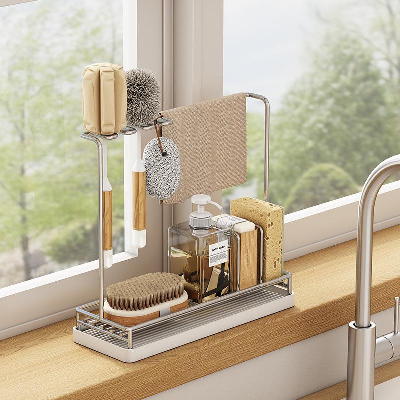 304不锈钢厨房小户型窄抹布架海绵沥水收纳架家用台面水槽旁置物