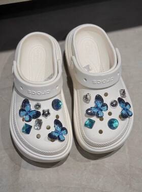 蓝色蝴蝶洞洞鞋配饰明星同款高级感适配crocsCRORS鞋扣diy可拆卸