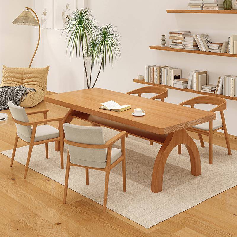 原木奶油风双人书桌办公桌个性双层实木书餐桌设计师款客厅大书桌