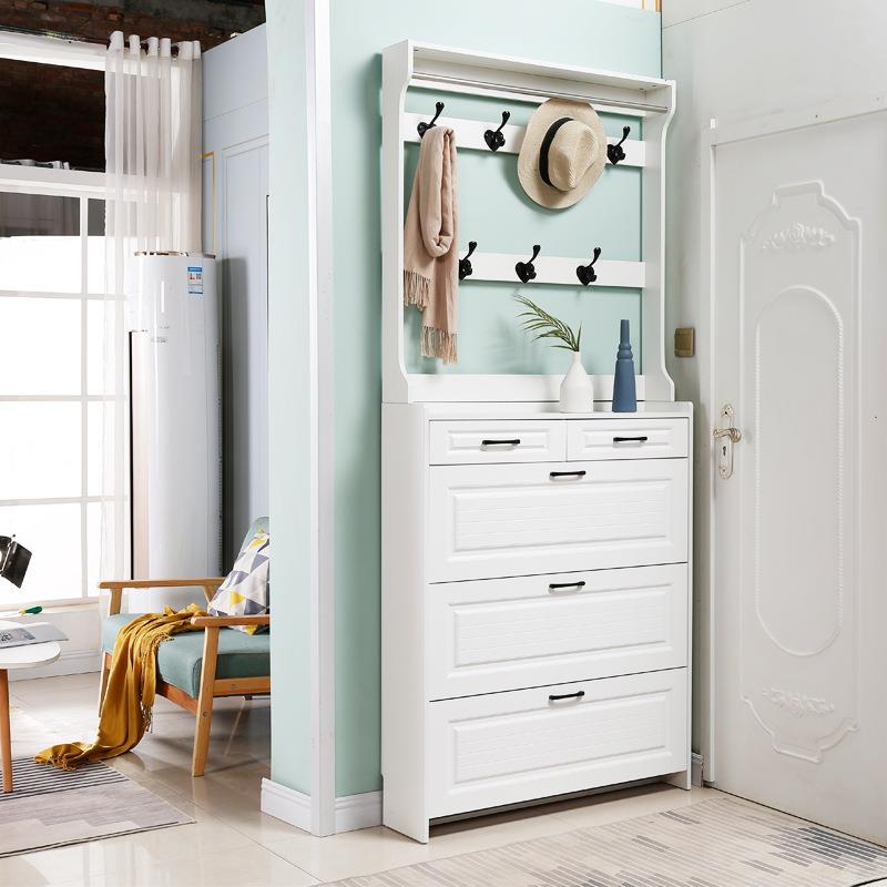 现代简约鞋柜带衣架多功能大容量门厅玄关柜小户型超薄翻斗家用门